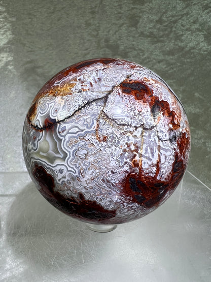 Mexican Crazy Lace Agate Sphere. 72mm. Gorgeous High Quality With Amazing Colors And Patterns