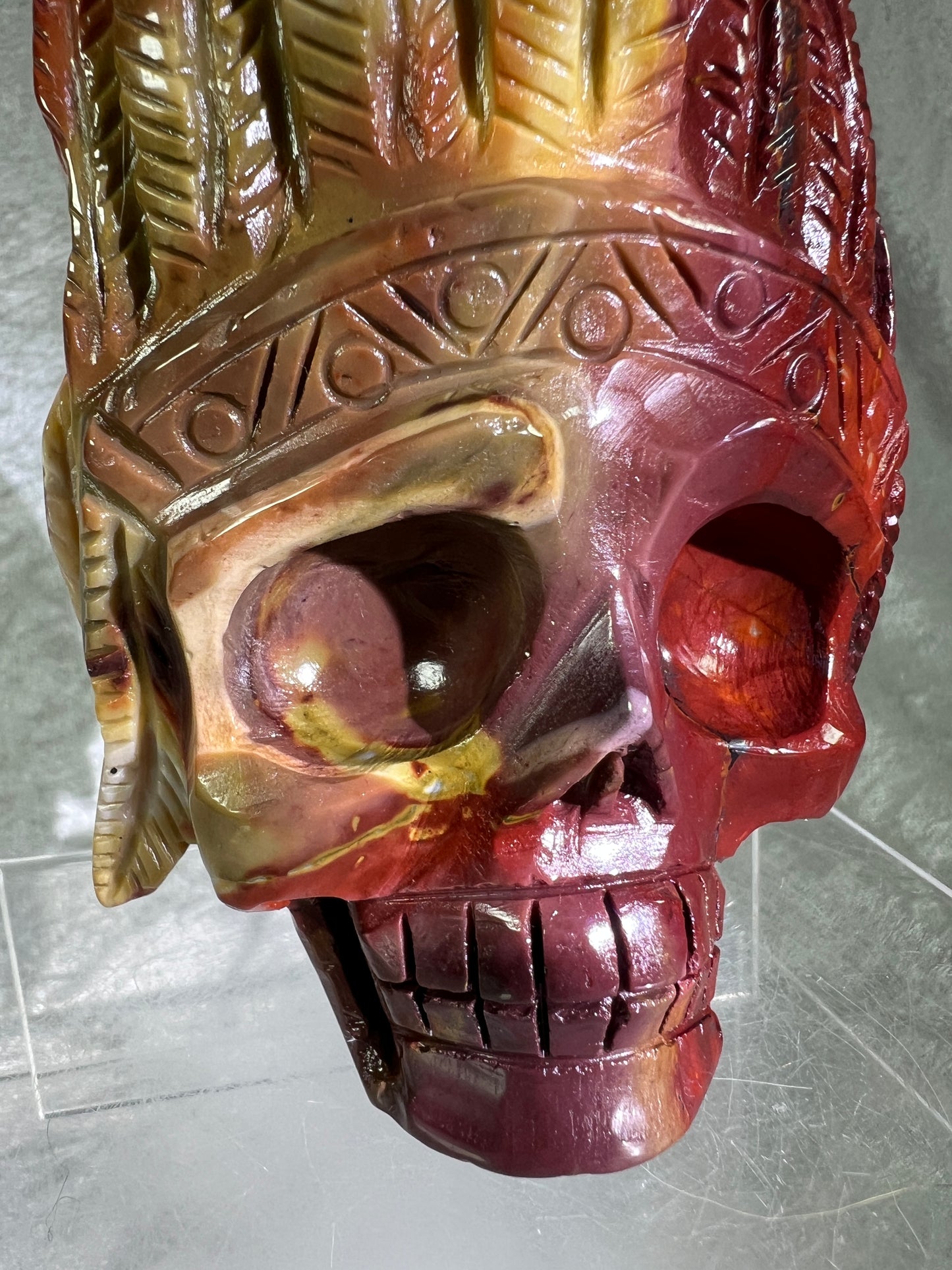 Mookaite Crystal Skull Carving. High Quality Crystal Indian Skull. Amazing Piece Of Art.