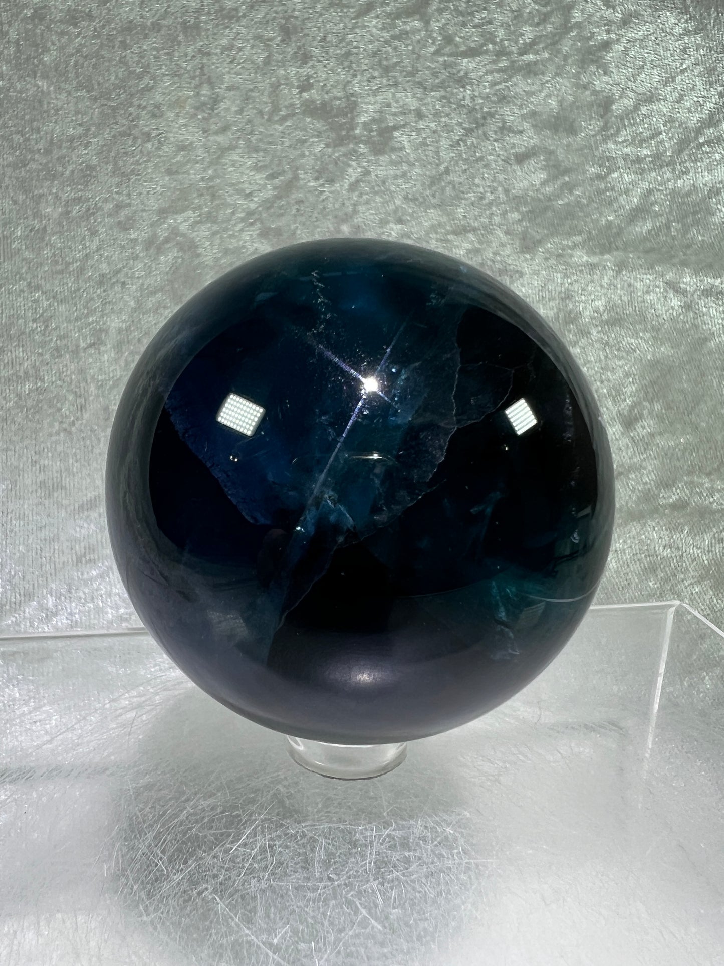 Blue Fluorite Sphere. 60mm. Gorgeous Rare Blue Fluorite. Beautiful Display Sphere With Rainbows.