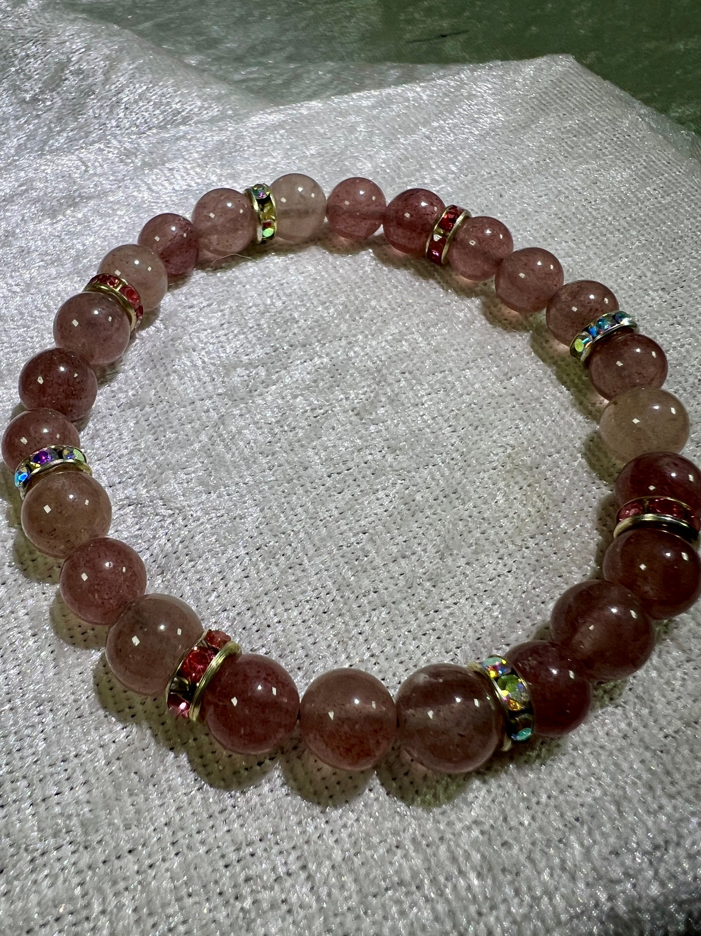 Strawberry Quartz Crystal Bead Bracelet. Gorgeous Rare Quartz. 8mm. Two Different Styles Of Spacers