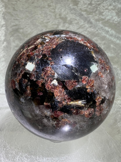 Garnet And Biotite Mica Sphere. 69mm. Stunning Garnet Display Sphere With Lots Of Mica Flash.