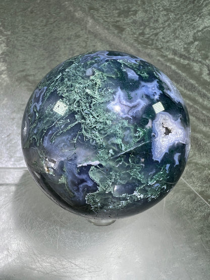 Moss Agate Sphere. 77mm. Amazing Druzy Blue Moss Agate. Rare Colors With Gorgeous Patterns.