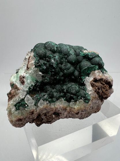 Ball Malachite On A Druzy Quartz And Dolomite Matrix. Rare Beautiful Specimen From Congo.