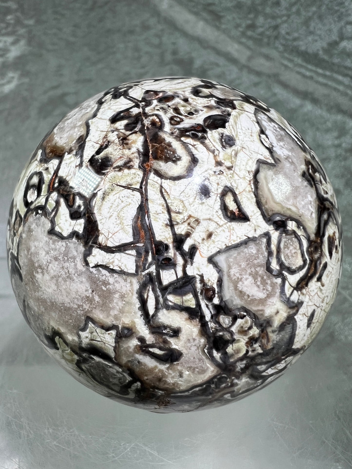 Money Agate Crystal Sphere. 69mm. Stunning Indonesian Bloodstone. Amazing Colors And Patterns