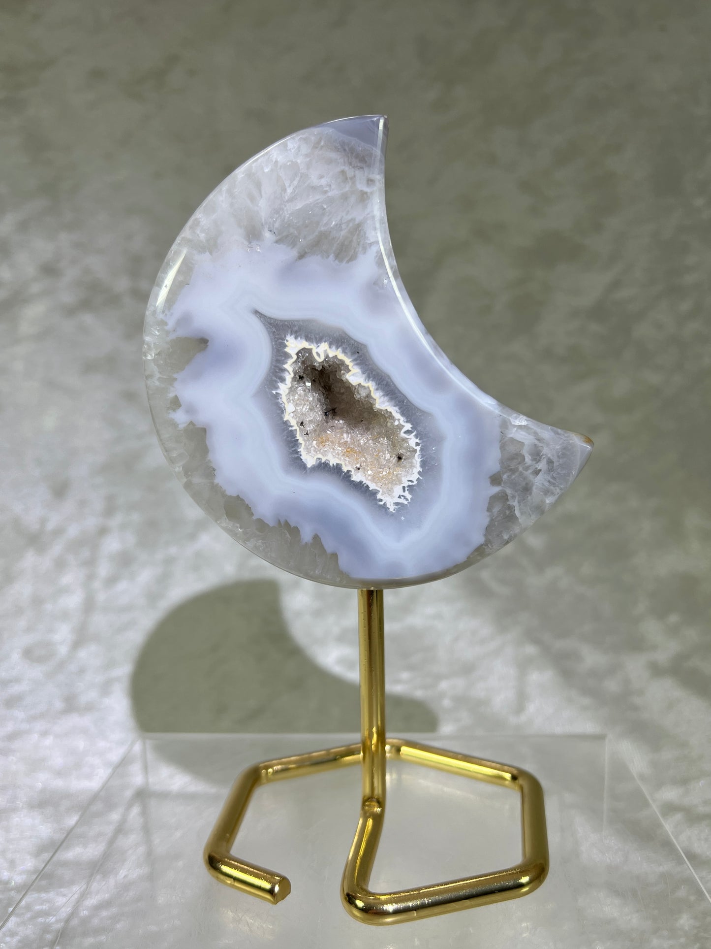 Druzy Agate Moon From Brazil. Gorgeous Sugar Druzy Moon With Custom Stand.