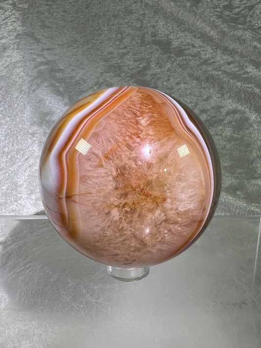 Carnelian Agate Sphere. 63mm. Gorgeous High Quality Display Sphere. Incredible Colors And Banding