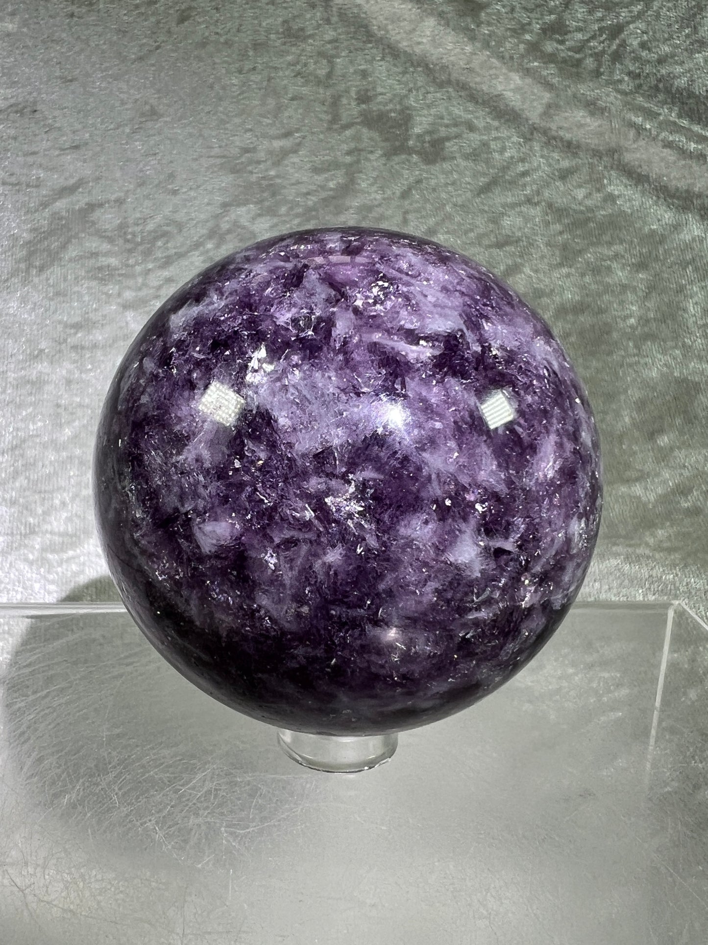 Lepidolite Purple Mica Sphere. Gorgeous Flashy Mica Display Crystal.