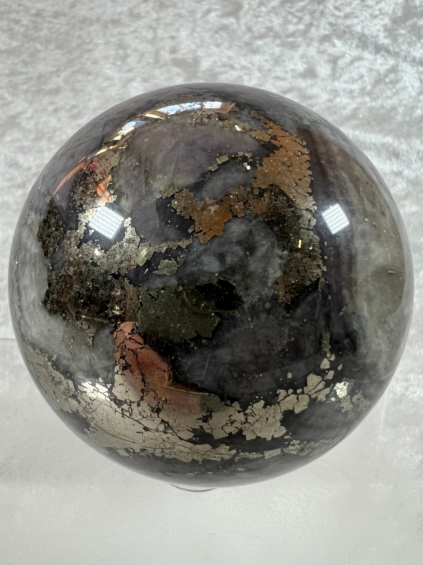 Pyrite And Purple Agate Sphere. 71mm. Gorgeous Large Sphere. Beautiful Color Combination.