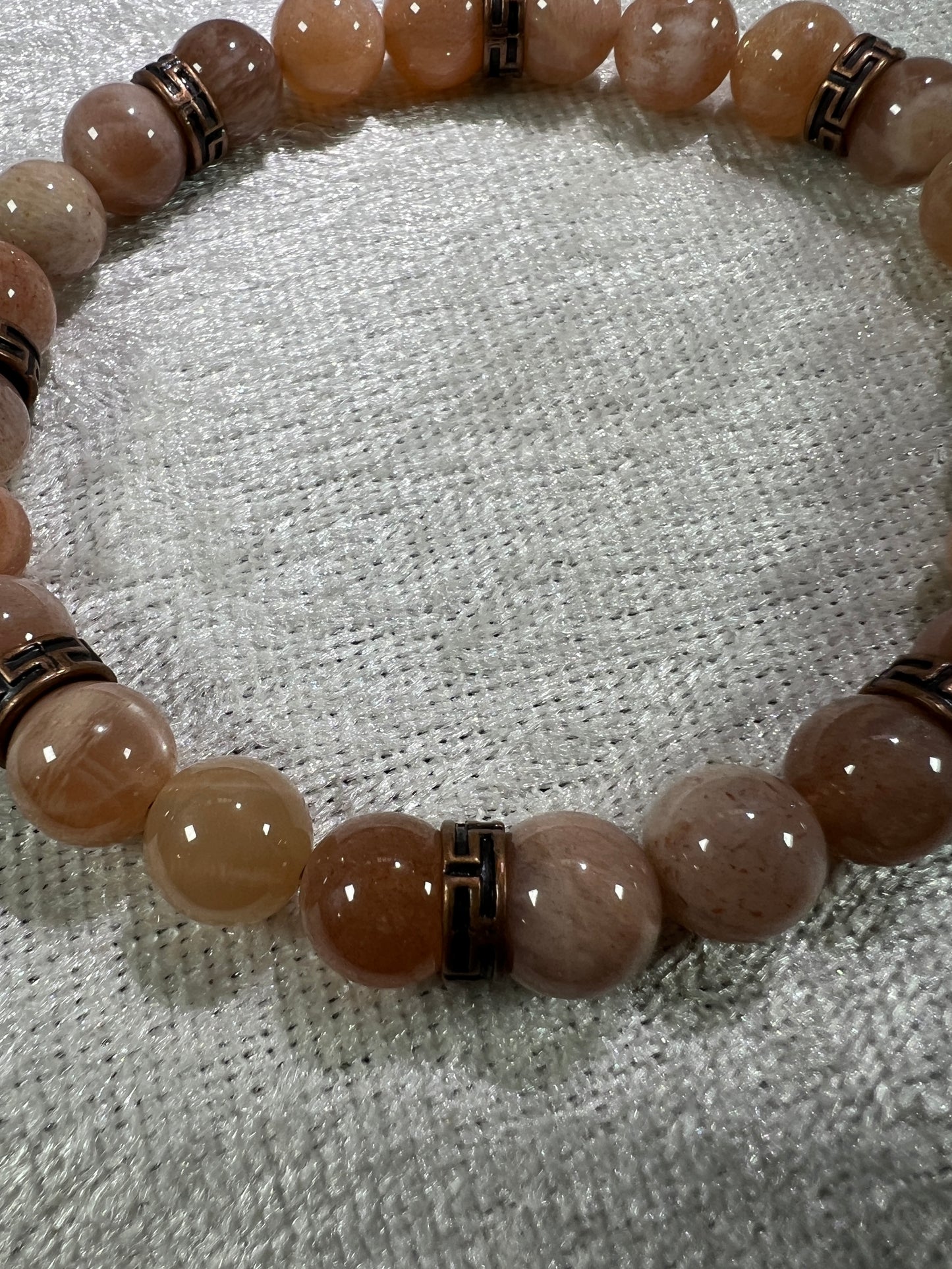 Peach Moonstone Bead Bracelet. 8mm. Gorgeous Crystal Bracelet With Amazing Spacers.