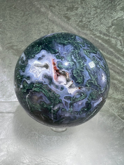 Moss Agate Sphere. 77mm. Amazing Druzy Blue Moss Agate. Rare Colors With Gorgeous Patterns.