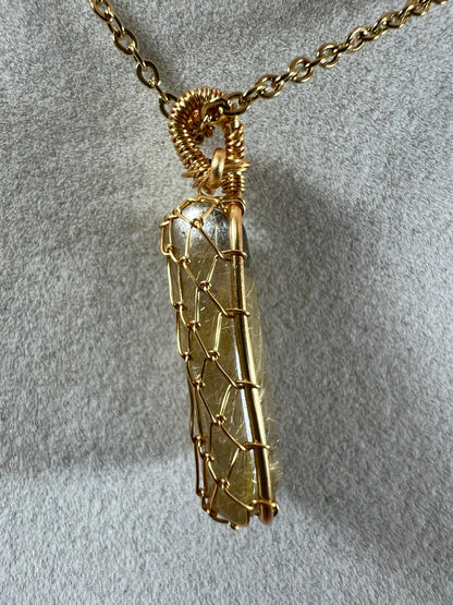 Rutile Quartz Pendant. Stunning Wire Wrap Rutile Necklace. Gorgeous Rutilated Quartz