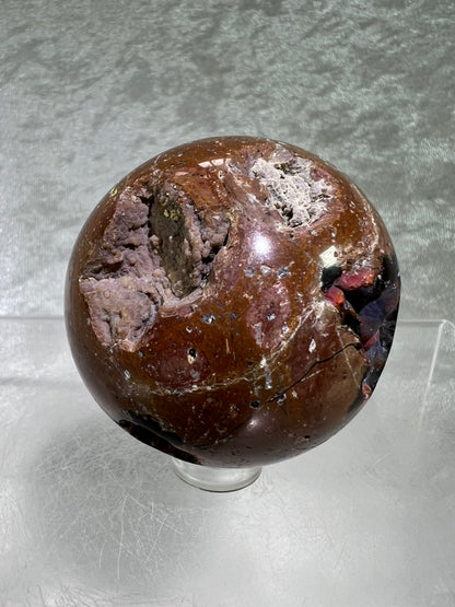 Red Fox Agate Sphere. Amazing Druzy Crater Agate From Argentina. Incredible Botryoidal Nodules