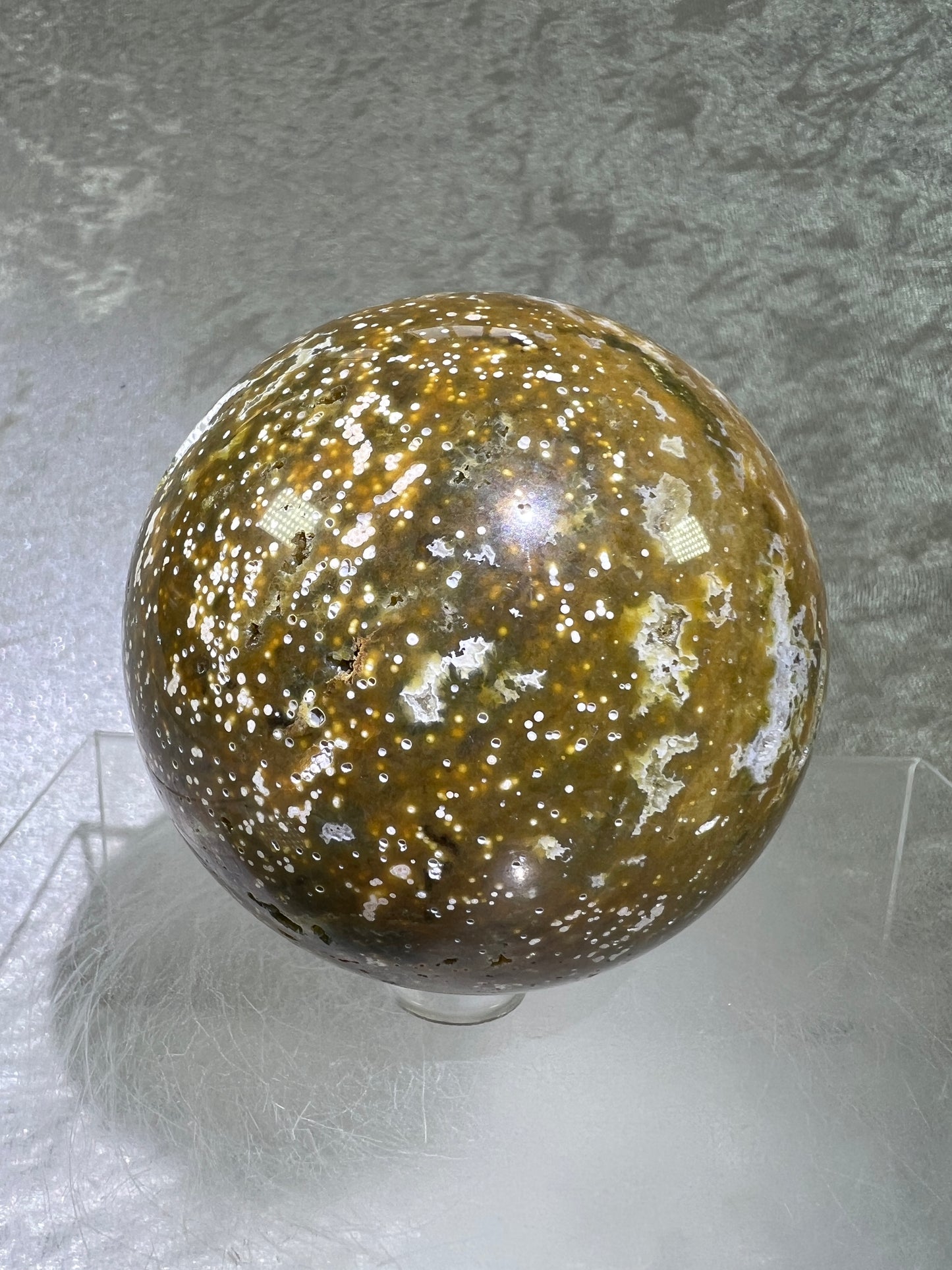 Ocean Jasper Sphere. 70mm. Gorgeous Green Sugar Druzy. Stunning Rare Display Sphere.