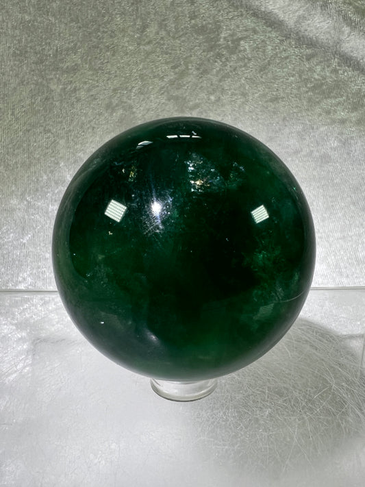 Green Fluorite Sphere. Stunning Rare Emerald Green Fluorite. Gorgeous High Quality Crystal