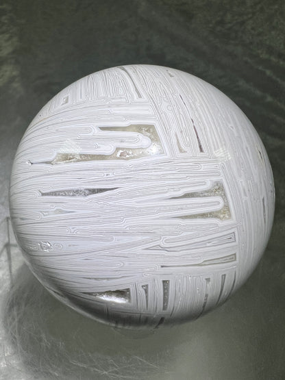 White Mexican Crazy Lace Sphere. 72mm. Gorgeous Mexican Agate Sphere. Incredible Banding And Patterns.