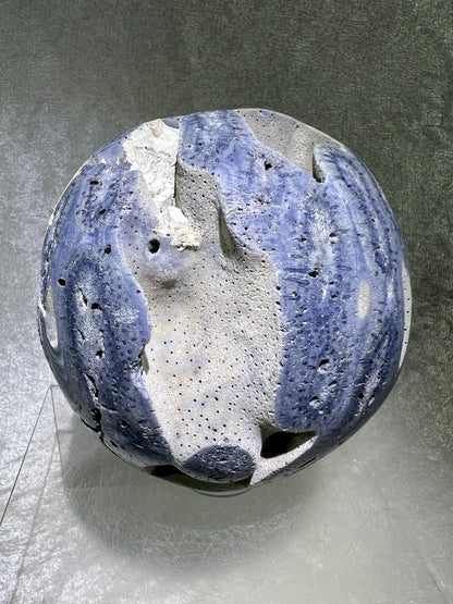 Blue Coral Sphere. Huge 108mm! Amazing Fossilized Heliopora Coerulea. Gorgeous Blue Ridge Coral Centerpiece Display Sphere