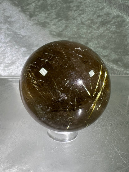 Rutile Quartz Sphere. Amazing Smoky Quartz With Stunning Golden Rutile Inclusions.