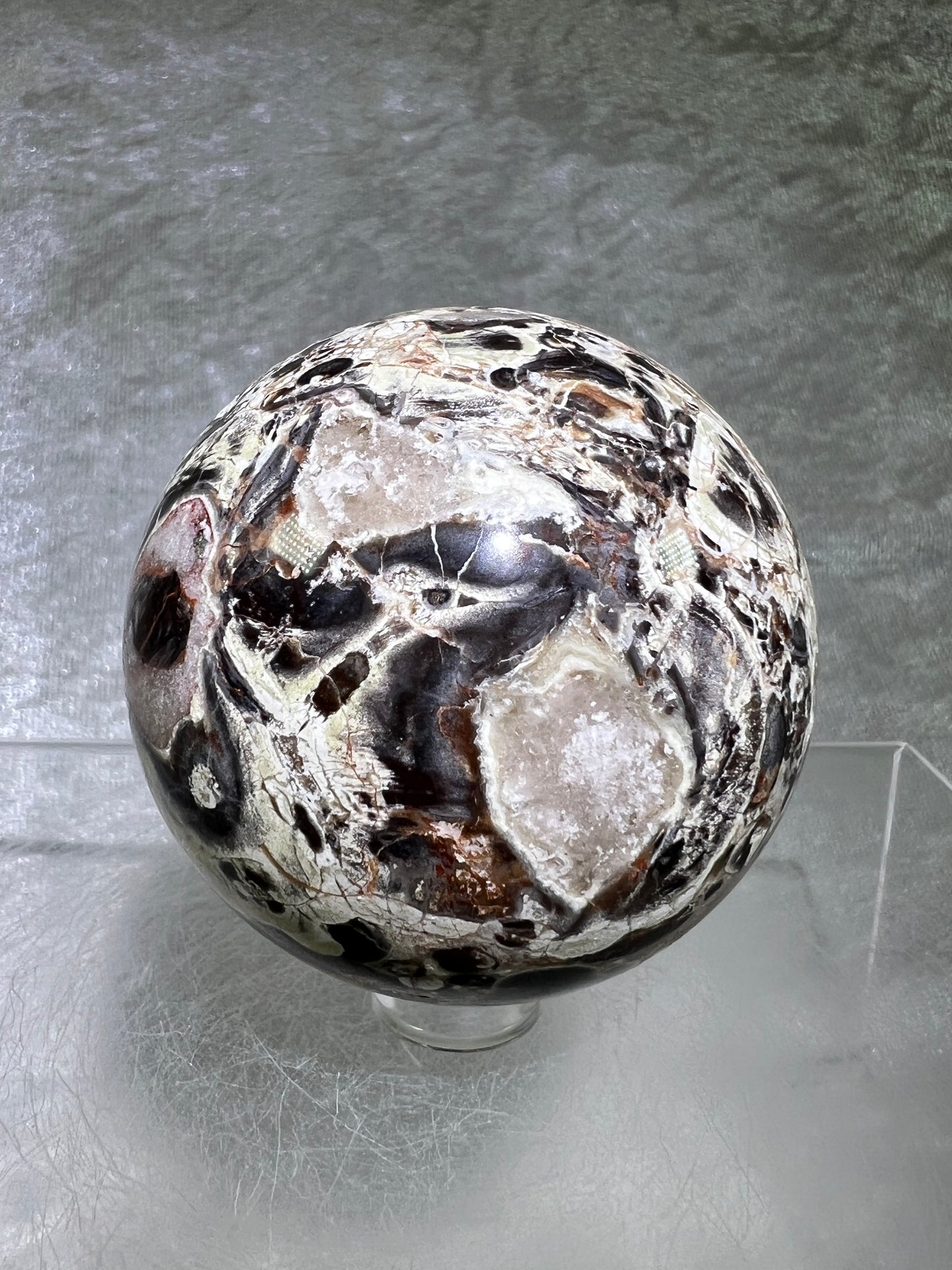 Money Agate Crystal Sphere. 60mm. Stunning Indonesian Bloodstone. Amazing Colors And Patterns