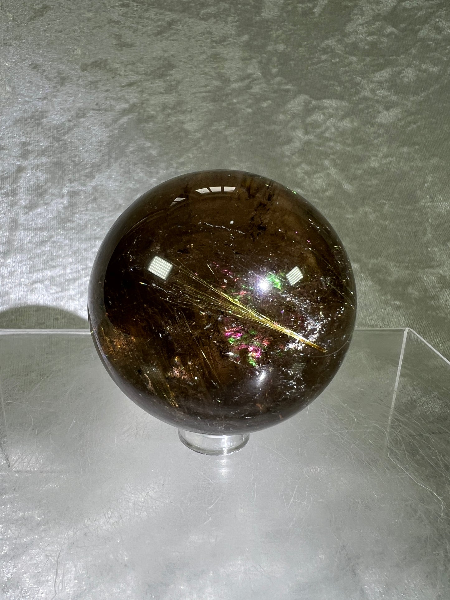 Rutilated Smoky Quartz Sphere. 55mm. High Quality Rutile Sphere With Big Rainbows.