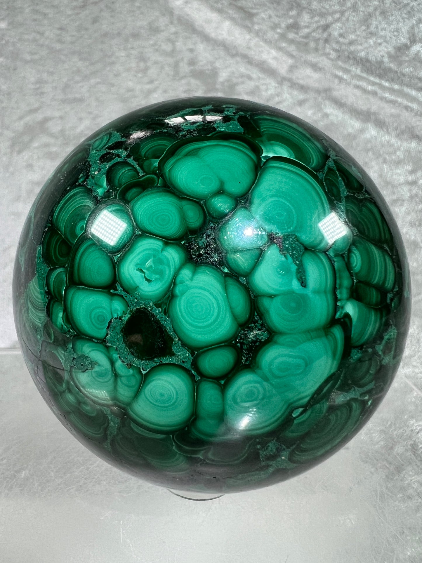 Malachite Crystal Sphere. 71mm. Stunning Malachite With Amazing Colors And Patterns.