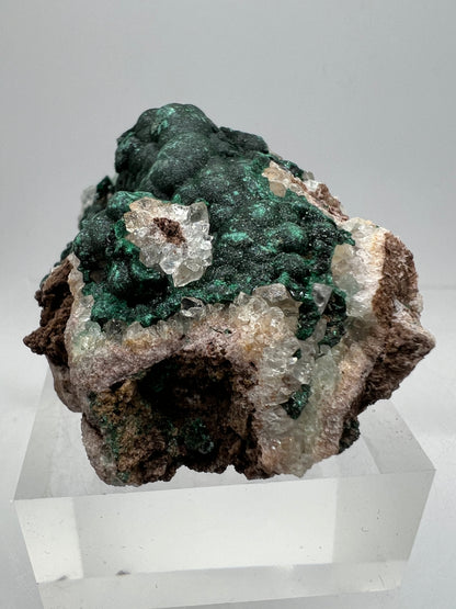 Ball Malachite On A Druzy Quartz And Dolomite Matrix. Rare Beautiful Specimen From Congo.