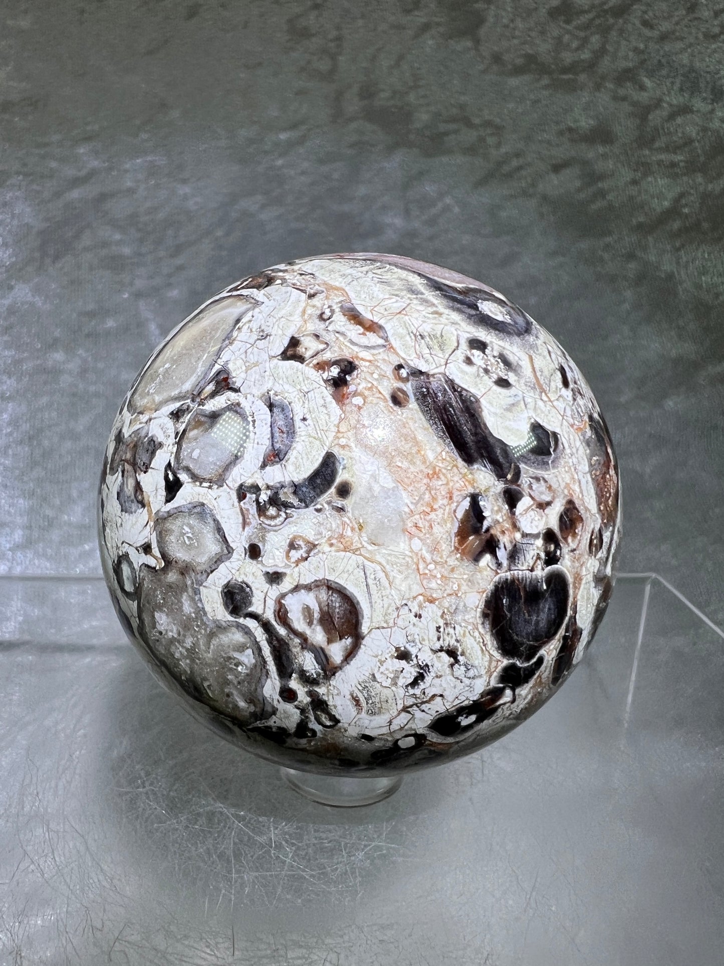 Money Agate Crystal Sphere. 60mm. Stunning Indonesian Bloodstone. Amazing Colors And Patterns