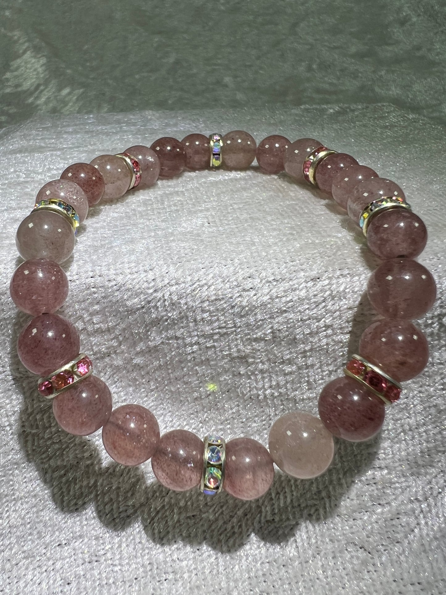 Strawberry Quartz Crystal Bead Bracelet. Gorgeous Rare Quartz. 8mm. Two Different Styles Of Spacers