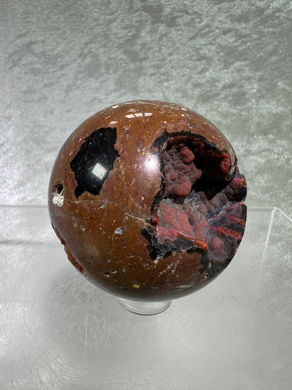 Red Fox Agate Sphere. Amazing Druzy Crater Agate From Argentina. Incredible Botryoidal Nodules