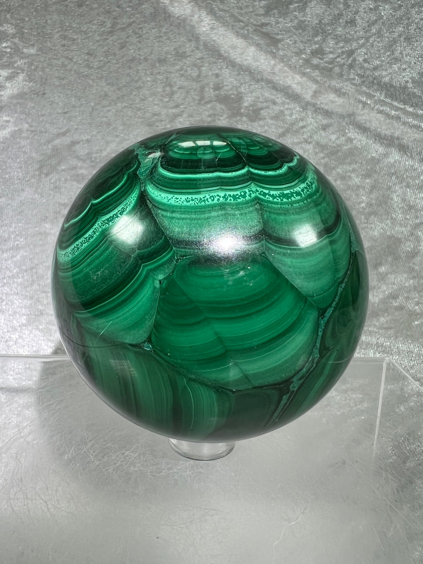 Malachite Crystal Sphere. 71mm. Stunning Malachite With Amazing Colors And Patterns.