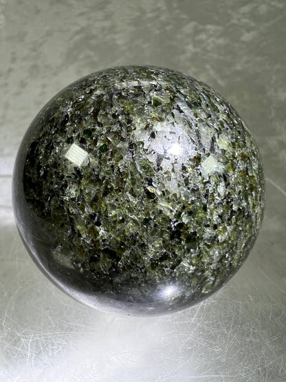 Peridot Olivine Sphere. Rare Peridot In Matrix Sphere. Gorgeous Green Gem Flash