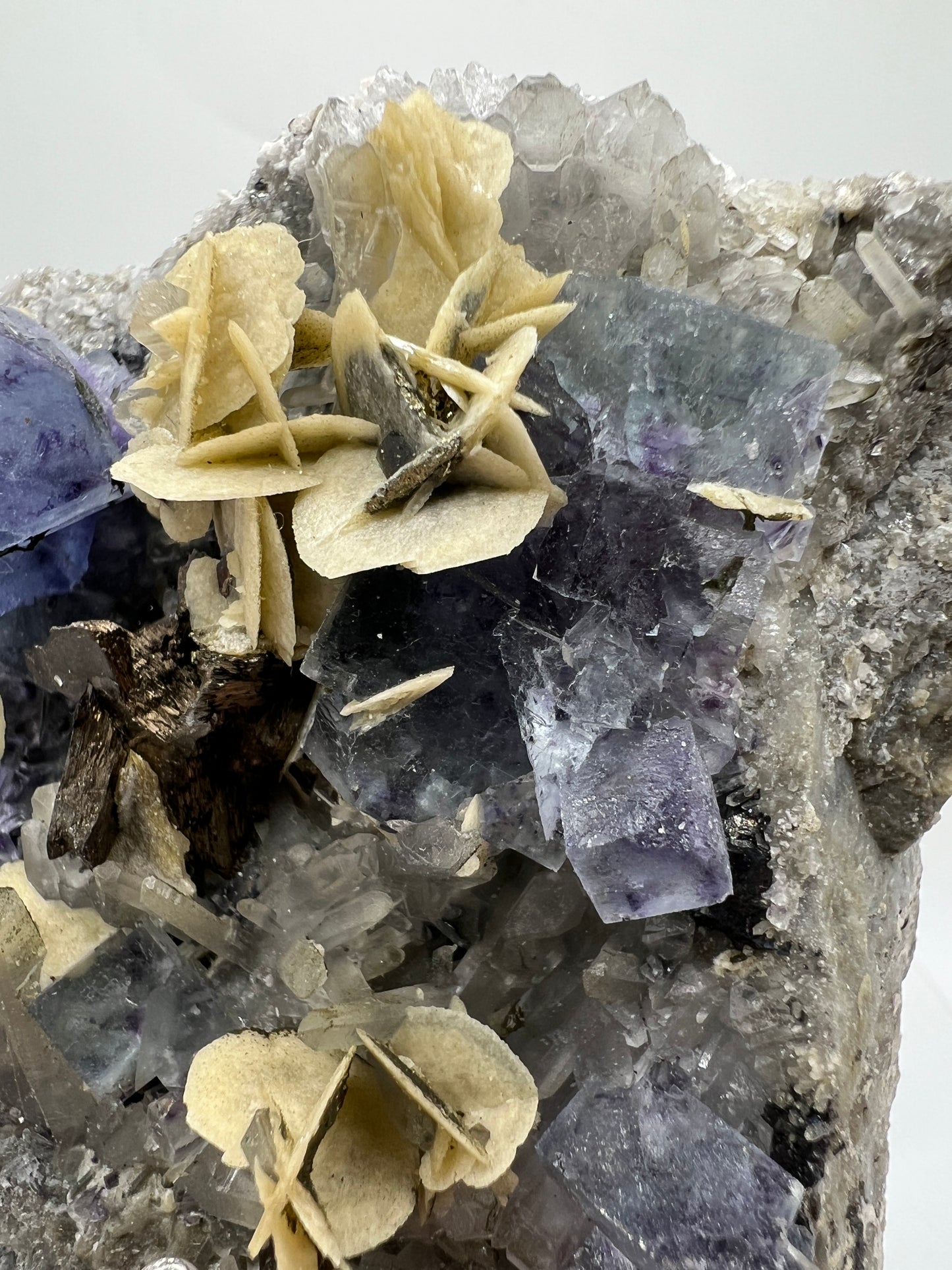 Fluorite, Muscovite, Pyrite, And Quartz Specimen. World Famous Yaogangxian Fluorite Cubes. High Quality Mixed Mineral Display Specimen.