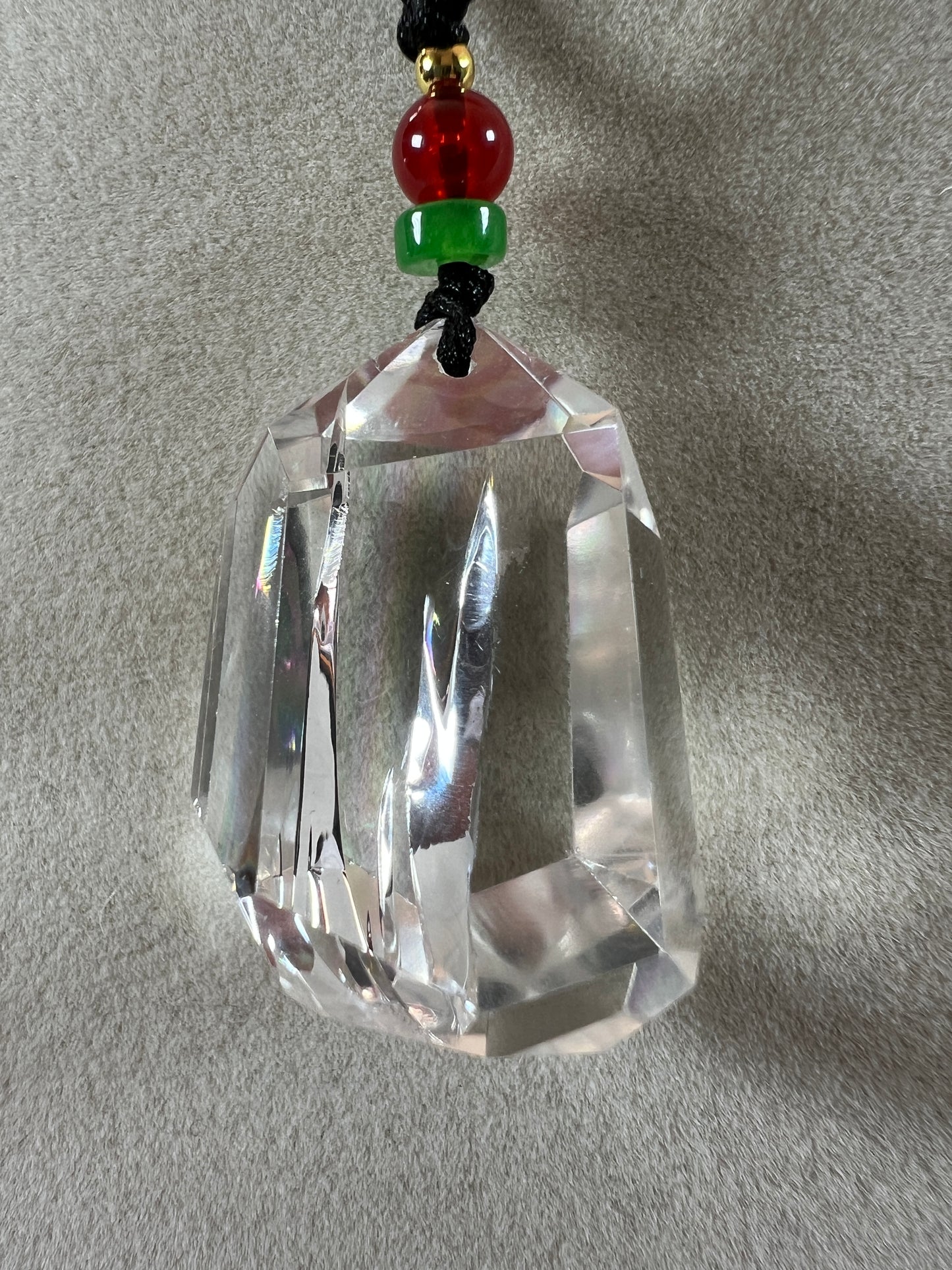 Clear Quartz Pendant With Amazing Rainbows. Very High Quality Polished Clear Quartz. One Of A Kind Necklace