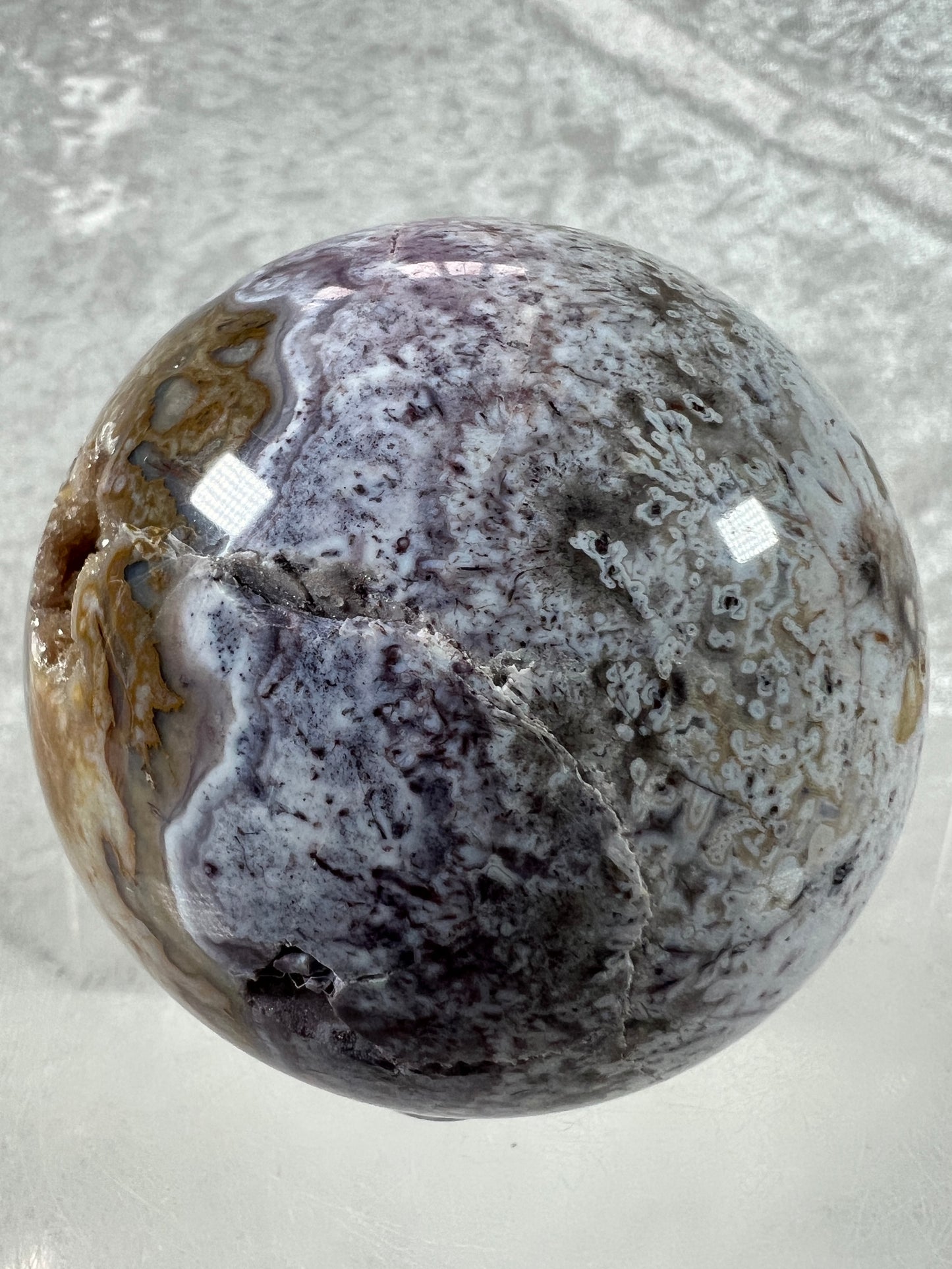 Mexican Crazy Lace Agate Sphere. Very Rare Purples And Gorgeous Sugar Druzy.