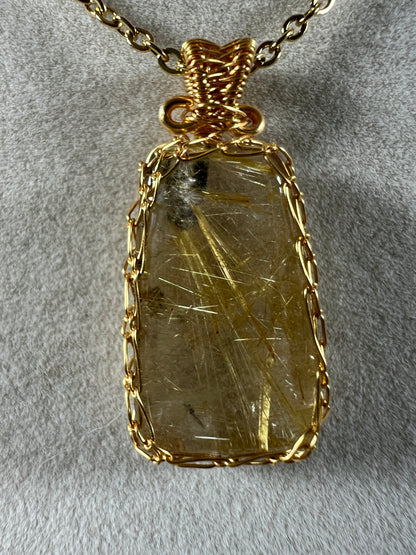 Rutile Quartz Pendant. Stunning Wire Wrap Rutile Necklace. Gorgeous Rutilated Quartz