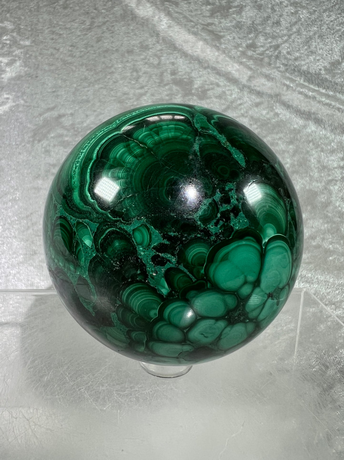 Malachite Crystal Sphere. 71mm. Stunning Malachite With Amazing Colors And Patterns.