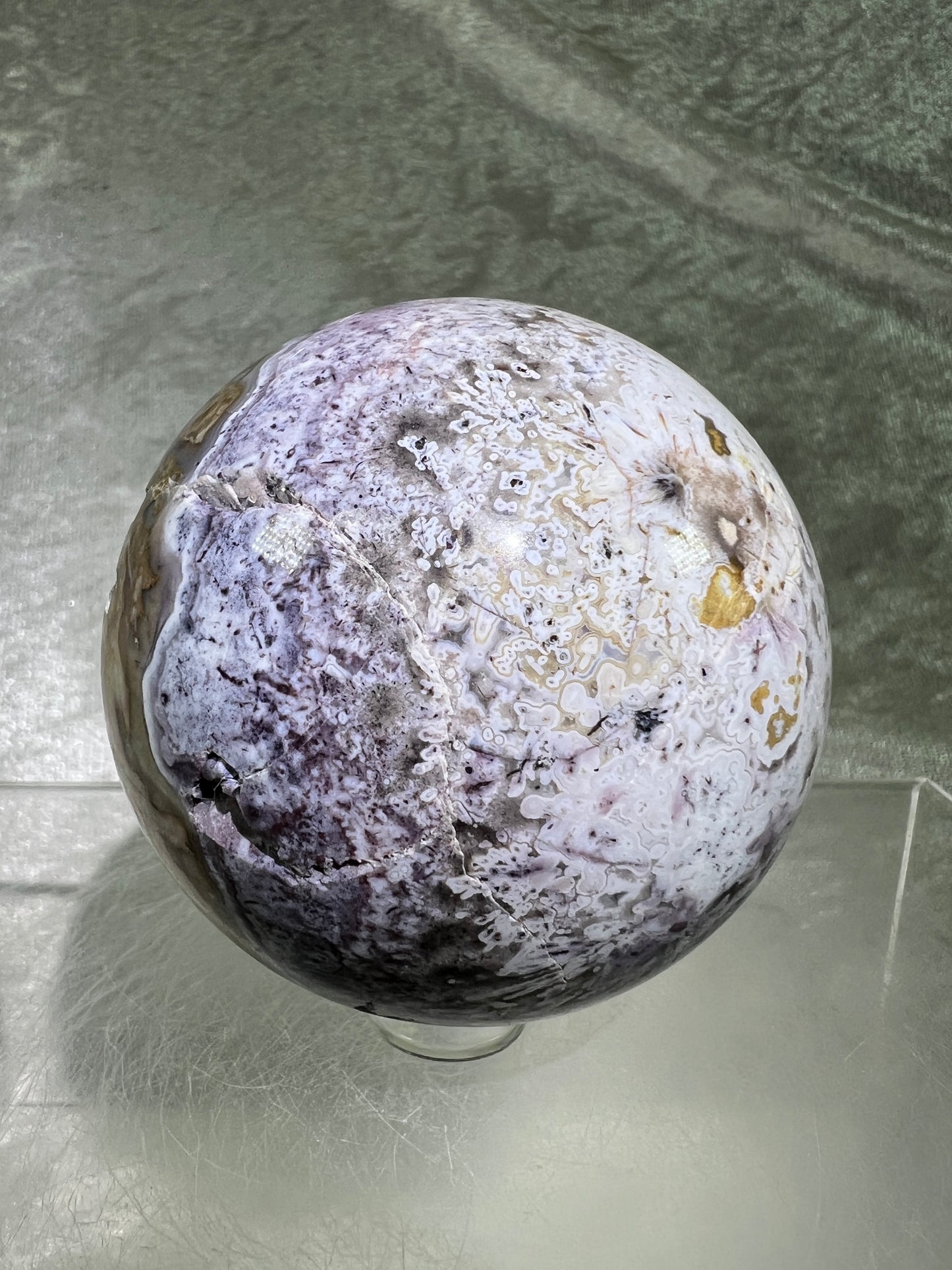 Mexican Crazy Lace Agate Sphere. Very Rare Purples And Gorgeous Sugar Druzy.