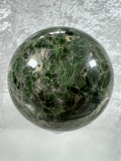 Diopside Crystal Sphere. 69mm. Very Rare And High Quality Display Sphere. Lots Of Beautiful Flash