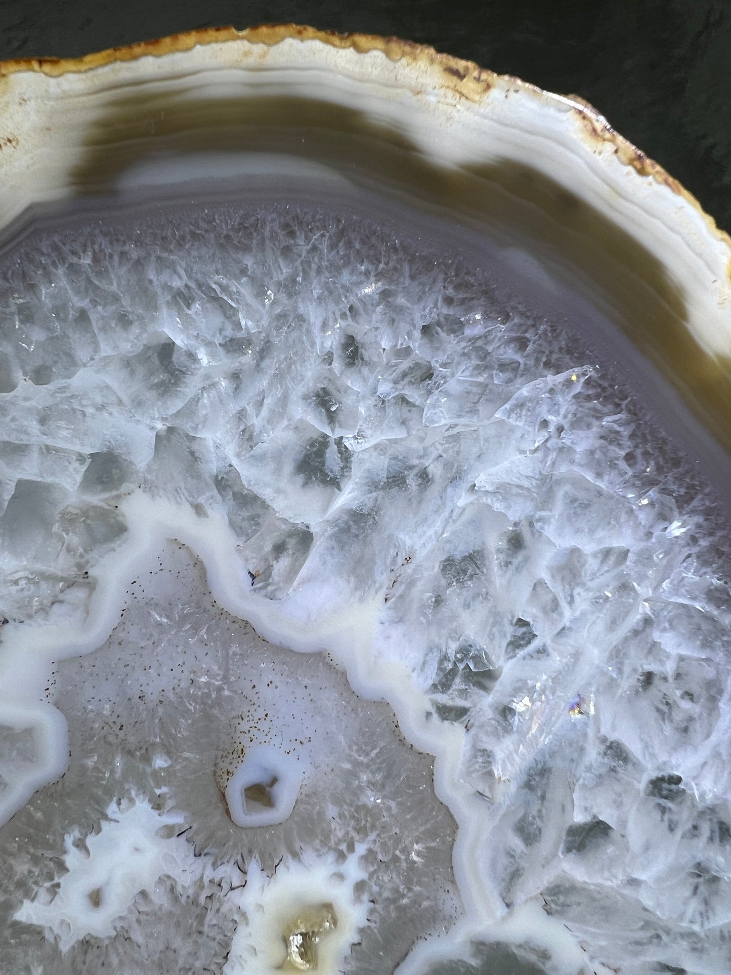 Druzy Agate Slab With Custom Stand. Gorgeous Large Brazilian Agate Slice.