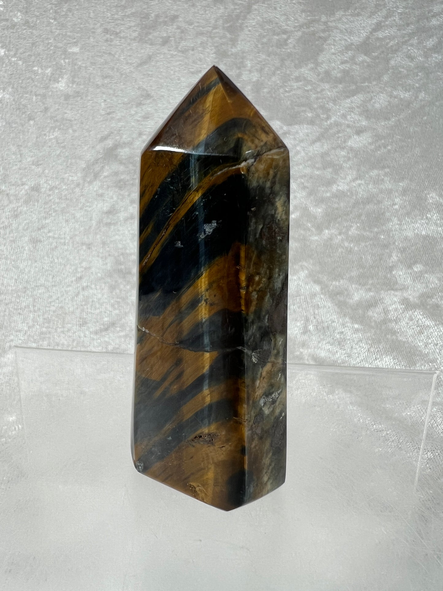 Blue Tigers Eye Crystal Tower. Amazing Rare Hawks Eye Crystal.