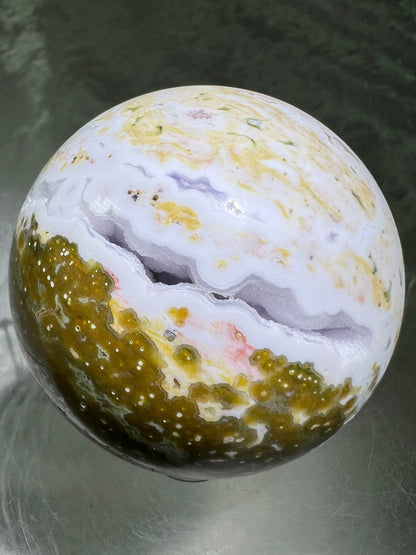 Ocean Jasper Sphere. Gorgeous Sugar Druzy Sphere. Stunning Colors On This Amazing Display Crystal