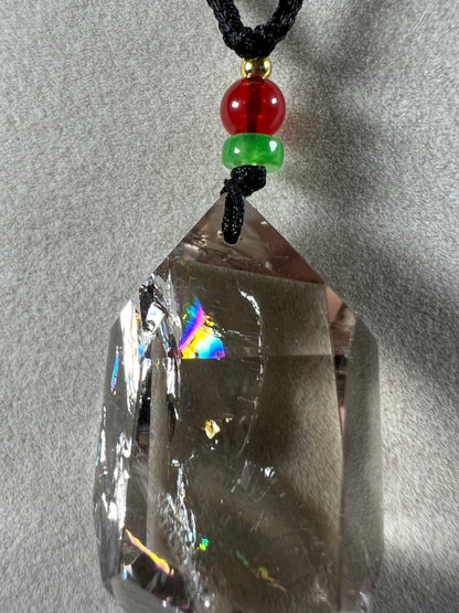 Smoky Quartz Pendant With Huge Rainbows. Gorgeous High Quality Necklace.