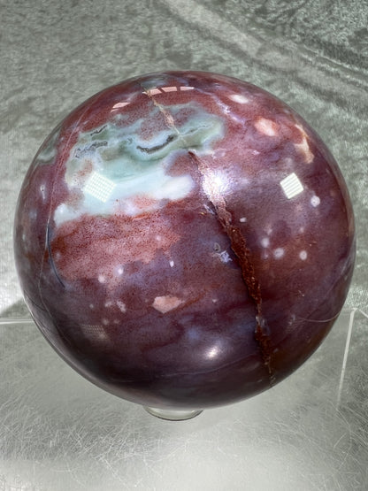 Ocean Jasper Crystal Sphere. 71mm. Gorgeous Rare Purples And Greens. Amazing Display Sphere.