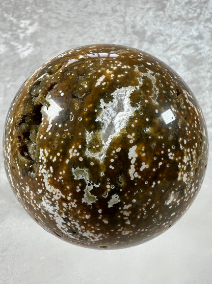 Ocean Jasper Sphere. 70mm. Gorgeous Green Sugar Druzy. Stunning Rare Display Sphere.