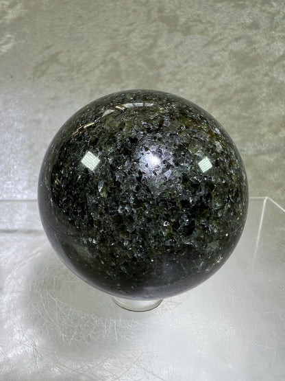 Peridot Olivine Sphere. Rare Peridot In Matrix Sphere. Gorgeous Green Gem Flash