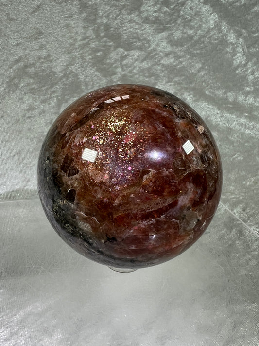 Sunstone Crystal Sphere. 72mm. Gorgeous Confetti Sunstone Sphere. High Quality Display Crystal