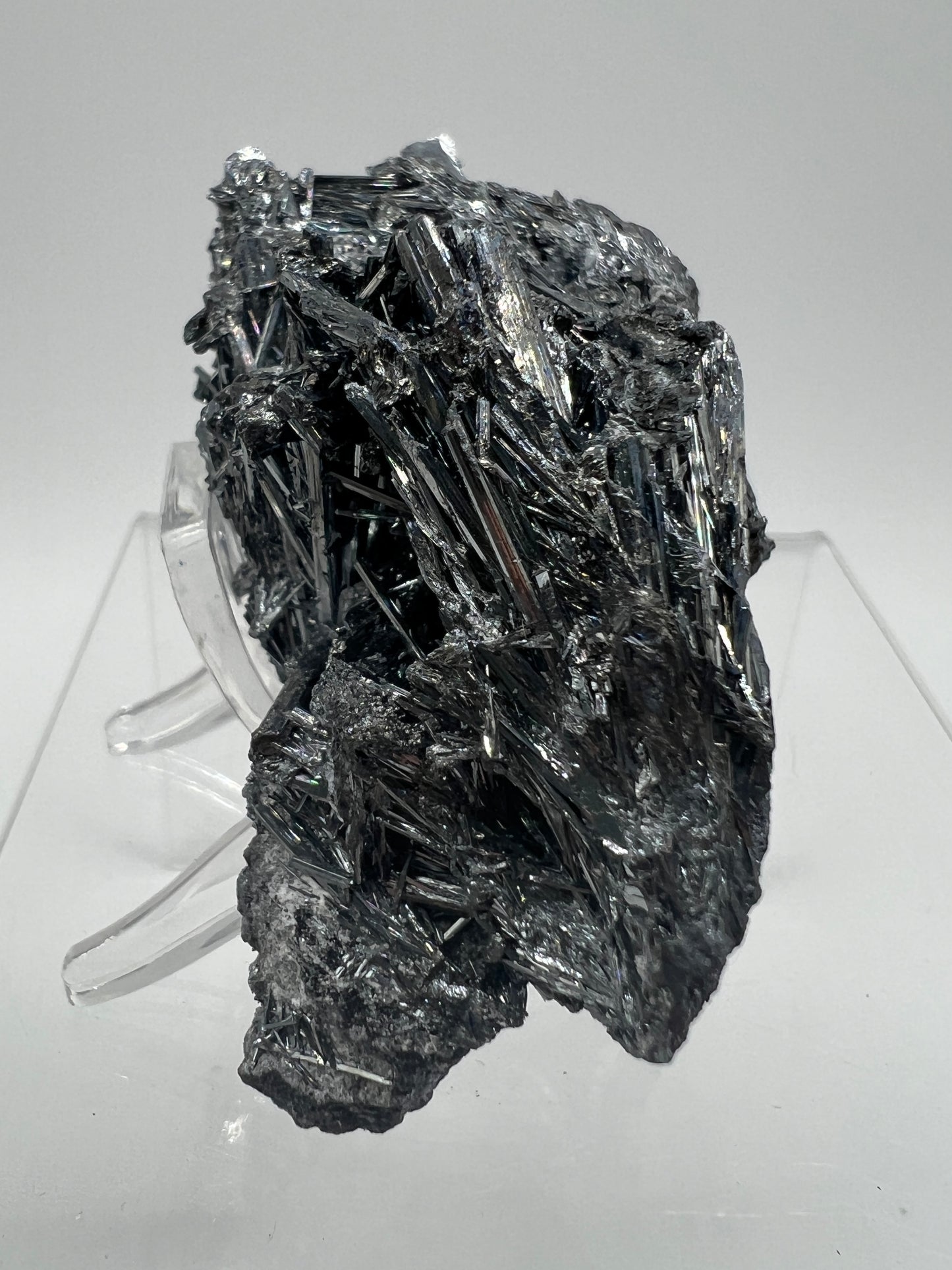Stibnite Antimonite Specimen. Very Rare And Stunning Iridescent Crystal Cluster. Amazing Flashy Mineral Display