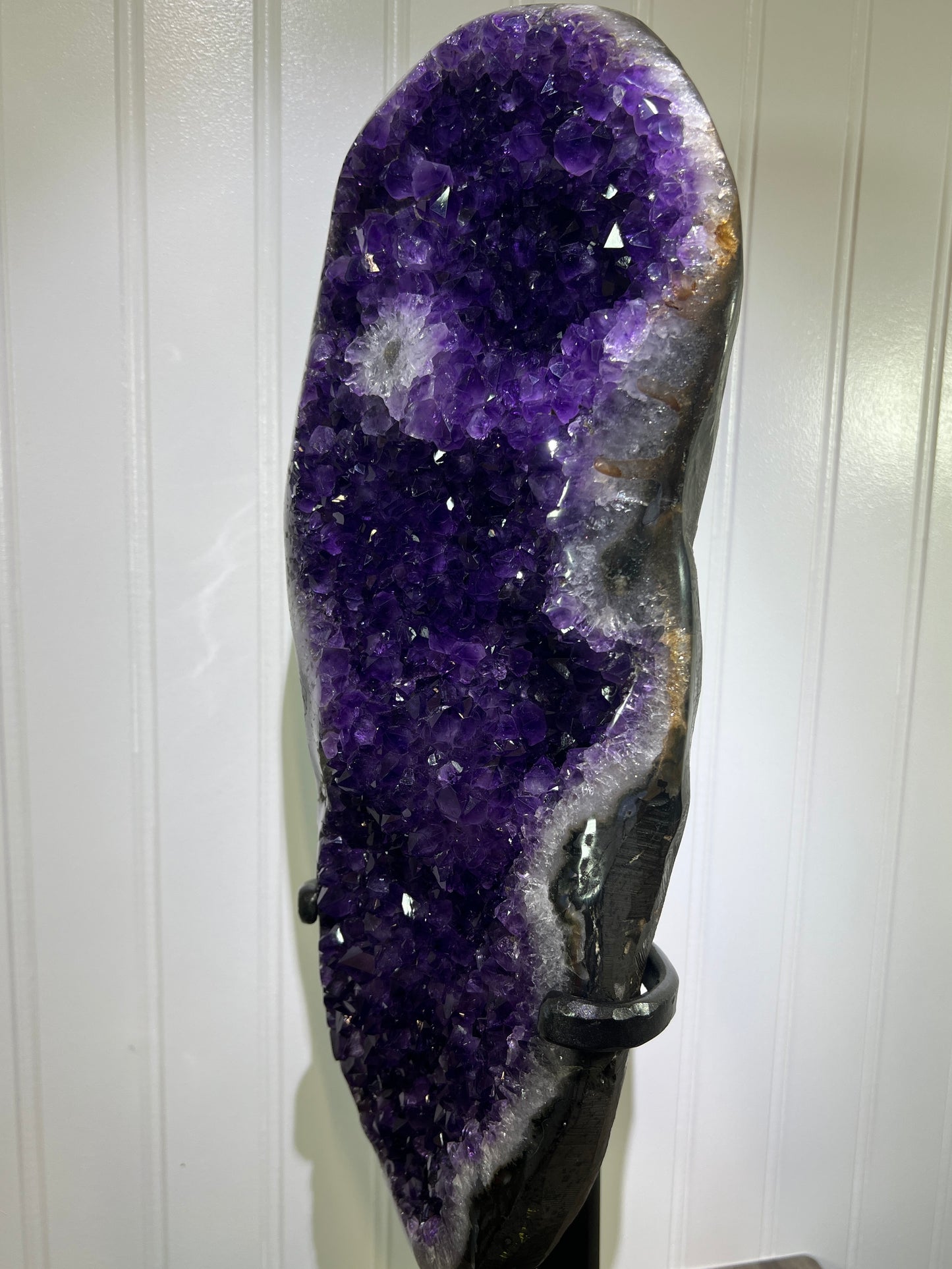 Amethyst Geode Specimen. Extra Large Uruguayan Specimen. Gorgeous Top Quality Statement Piece! Custom Made Steel Stand