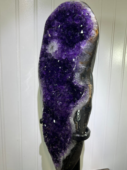 Amethyst Geode Specimen. Extra Large Uruguayan Specimen. Gorgeous Top Quality Statement Piece! Custom Made Steel Stand