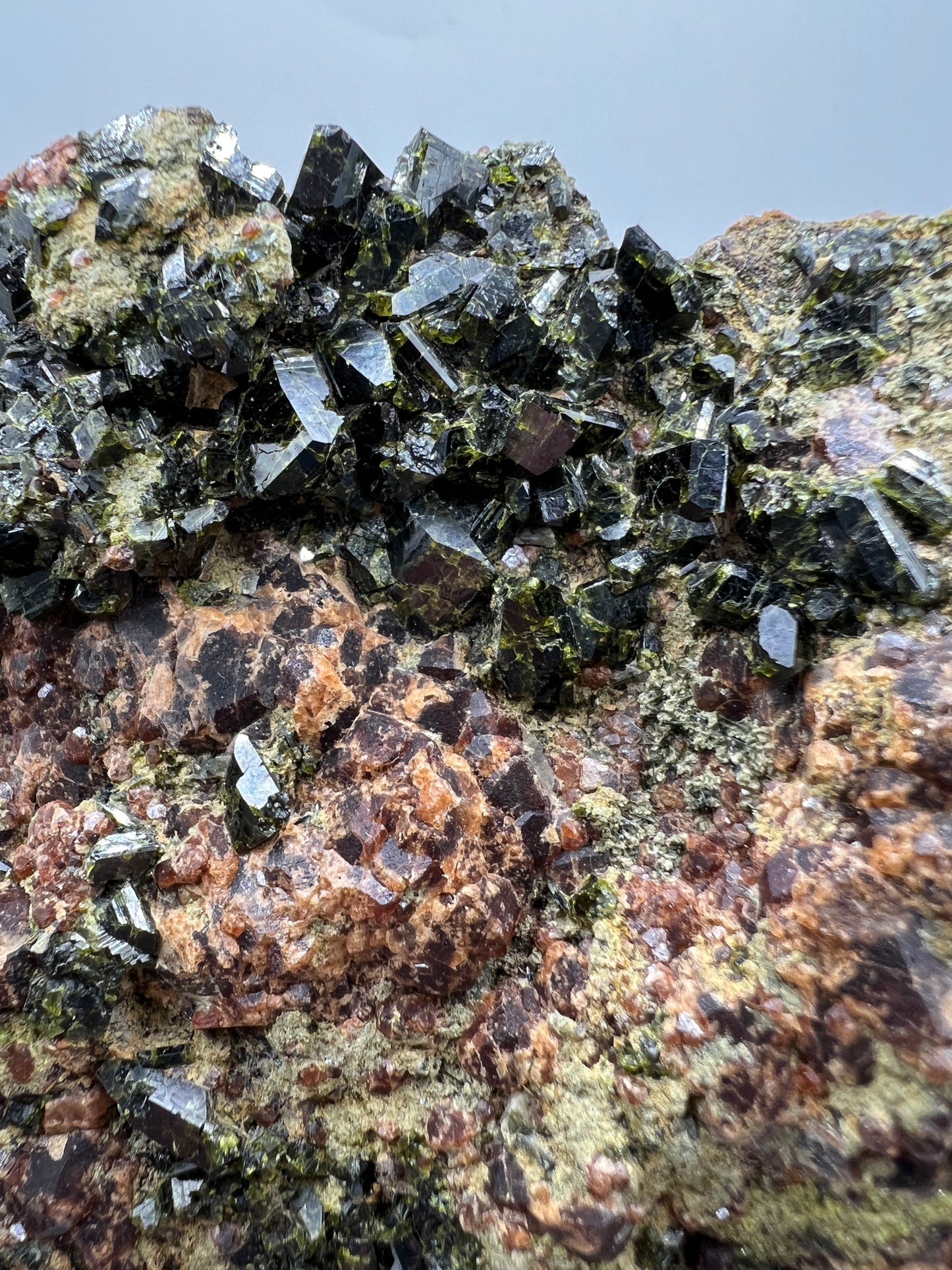 Epidote And Spessartite Garnet Specimen. Large Mixed Mineral Display Crystal. Gorgeous Colors With Amazing Crystals.