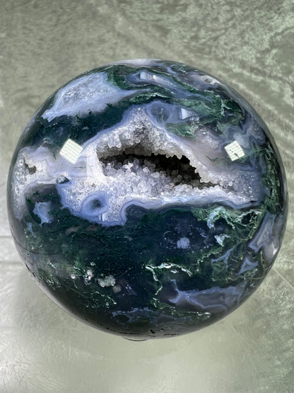 Moss Agate Sphere. 77mm. Amazing Druzy Blue Moss Agate. Rare Colors With Gorgeous Patterns.